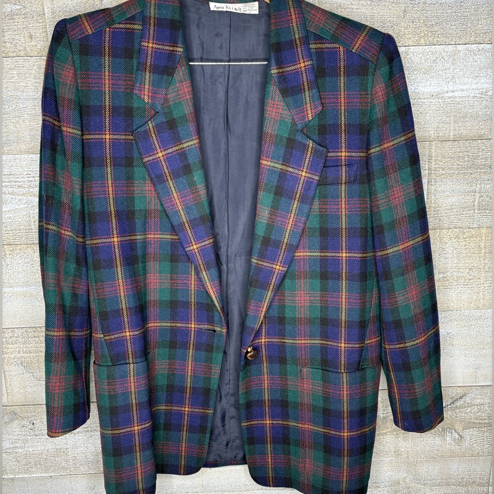 Anne Klein 100% wool vintage purple multi color holiday blazer sport coat